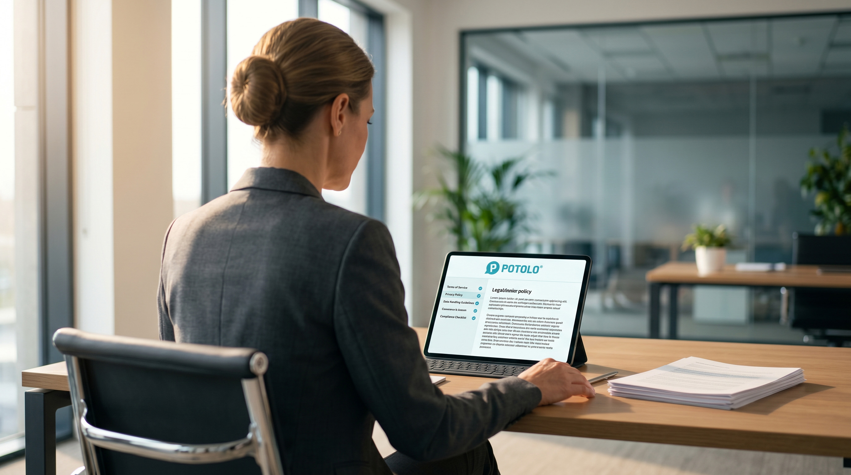 Potolo legal policies being reviewed on a laptop