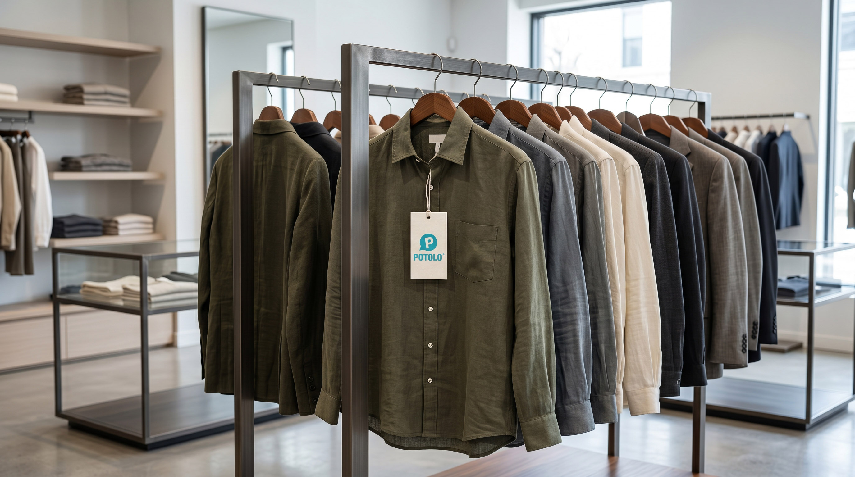 Clothing rack with a Potolo tag at a local partner boutique