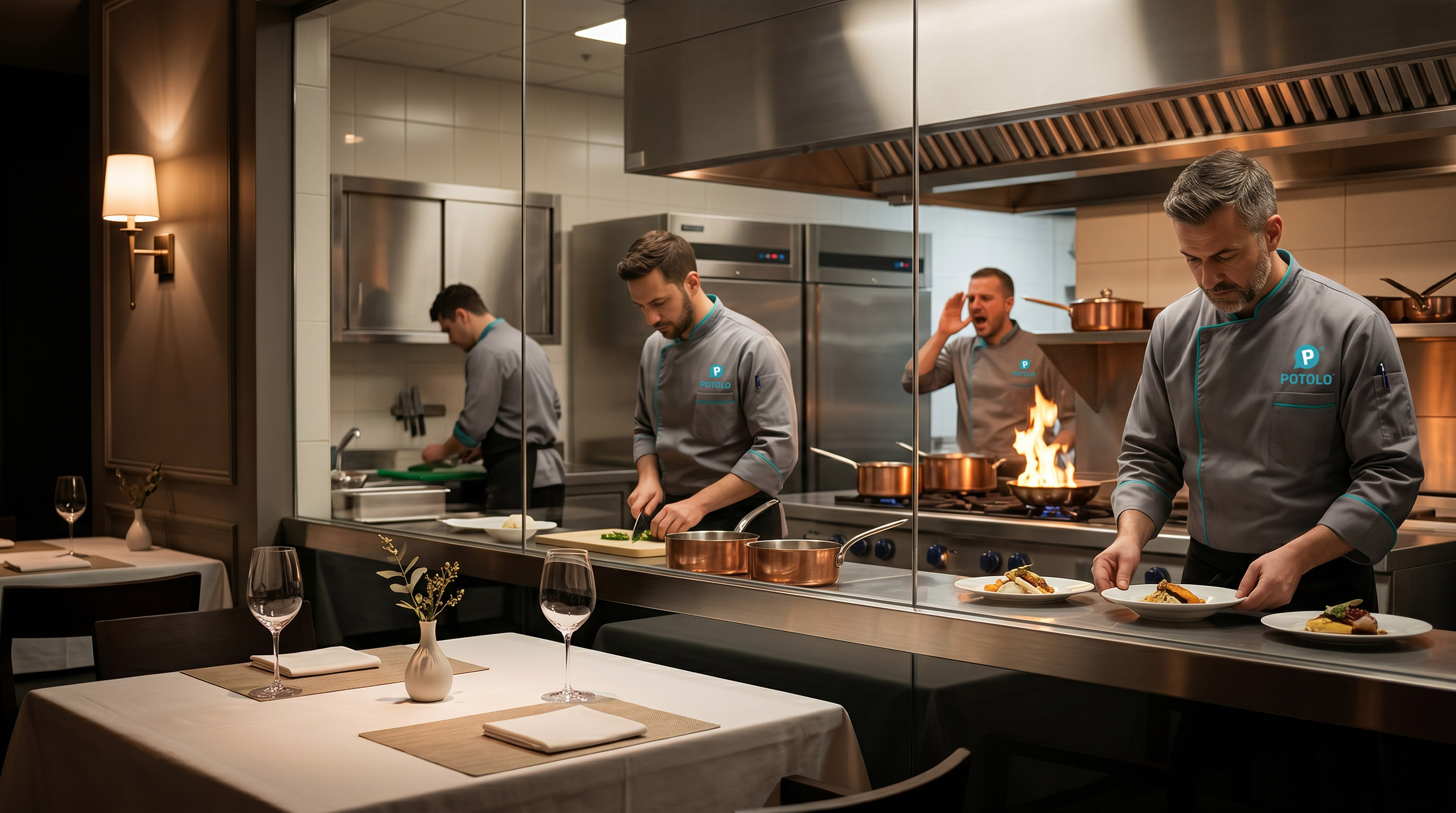Chefs cooking at a Potolo partner restaurant