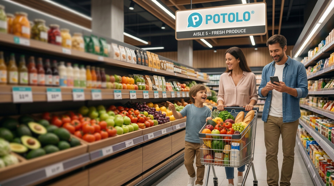 Family choosing fresh local produce at a Potolo partner store